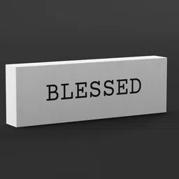 3D wooden 'Blessed' decorative plaque render for Blender, ideal for shelf or table display.