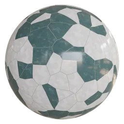High-resolution PBR marble flagstone tile texture for 3D modeling, with a detailed dark green and white color scheme.