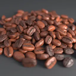 Realistic coffee beans 3D model, highly detailed for Blender, perfect for close-up renders.