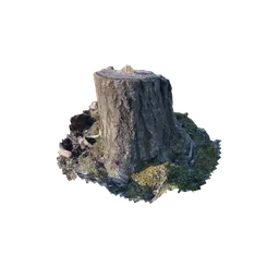 "Hyper-detailed 3D model of a tree stump for Blender 3D, featuring redwood trees and a dog sitting on top, by Adam Willaerts and Fedot Sychkov. Single object scene created using deep learning and 3D scan technology."