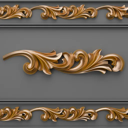 Elaborate 3D golden ornamental trim brush for enhancing 3D scenes, compatible with Blender.