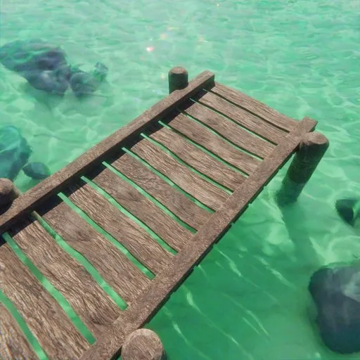 3D modeled wooden dock over clear sea waters, compatible with Blender for creative design.