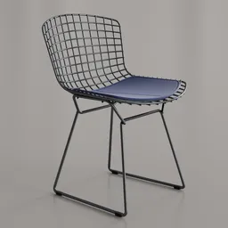 "Explore the elegant and timeless mid-century design of the Bertoia Chair, a 3D model created with Blender 3D. With its metal frame, spider webbed body, and lattice pattern, this regular chair is a perfect addition to any modern decor. Enjoy a side view profile centered in this indigo rendered model, featuring a simple yet sophisticated style."