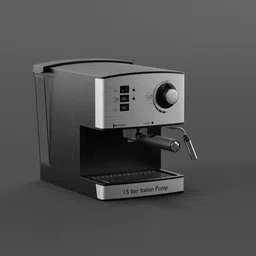 Detailed Blender 3D model of a sleek, modern coffee machine with a 15 bar Italian pump.