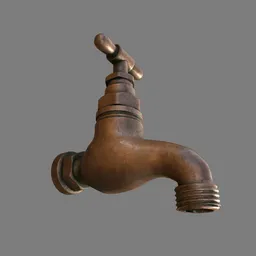 Detailed 3D rendering of an aged copper faucet with realistic textures, suitable for Blender.