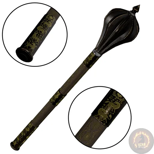 Persian Flanged Mace – Black & Wood