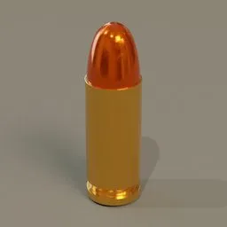 Detailed 3D rendering of a 9mm bullet model with metallic finish, compatible with Blender for digital equipment design.