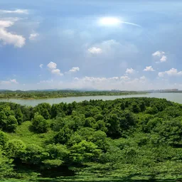 Clouds green forest green lake