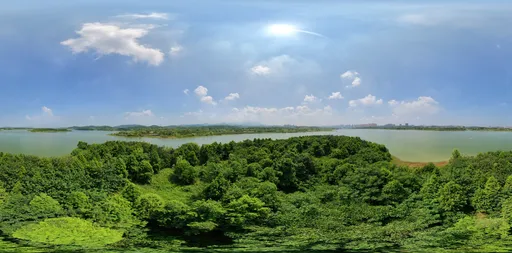 Clouds green forest green lake