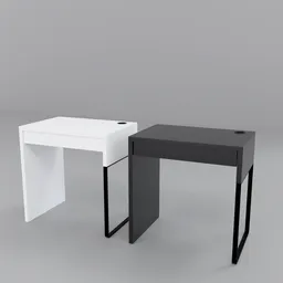 High-quality 3D models of Ikea Micke desks in black and white for Blender rendering, ideal for architectural visualization.