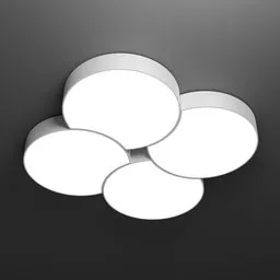 "Multiline M ceiling light 3D model in Blender 3D. Moon-shaped design with four separated circular lights that can be positioned in various ways. Great for unique interior lighting solutions."