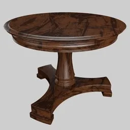 "A neoclassical style outdoor wooden table with smooth rounded shapes, perfect for any colonial inspired design. This 3D model is ideal for Blender 3D users and is available on the asset store. Consider rating this beautifully designed asset!"
