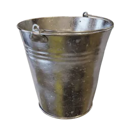 Vintage zinc metal bucket 3D model with handle, detailed textures for Blender rendering.