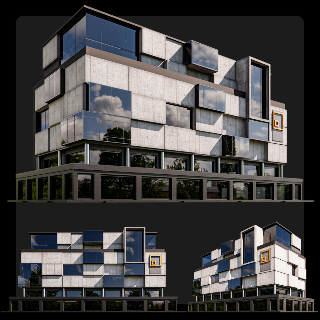 Modern Concrete Building | Commercial Buildings Models | BlenderKit