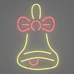 "Christmas Bell Neon Sign wall-light 3D model for Blender 3D software. A festive decoration light featuring a neon bell with bow and bow tie against a gray background. Perfect for adding holiday cheer to your 3D scenes."