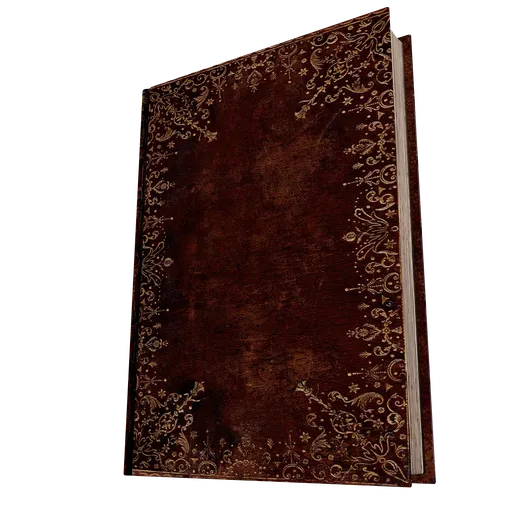 Detailed vintage 3D book model with intricate cover design, UV mapped and textured, compatible with Blender's Eevee and Cycles.
