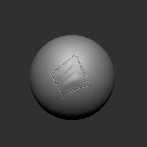 3D sculpting brush effect demonstrating square stitch fabric details for digital model damage and wear in Blender.