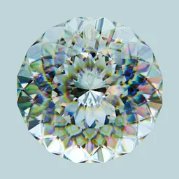 Detailed 3D rendering of a brilliant-cut gemstone, showcasing complex refractions and procedural textures.