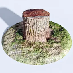 Realistic 3D tree stump model, low poly with high-resolution textures, suitable for Blender and 3D rendering.