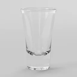 "3D model of a glass for drinking vodka in shots, created in Blender 3D software. The glass contains a small amount of liquid and is modeled in HD with a solid object in a void. Perfect for bar and drink-related visuals."