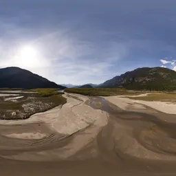 Sunny Day Mountain River Cloudy Sky