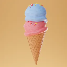 "Colorful Ice Cream Cone with Sprinkles and Whipped Cream on Top 3D Model for Blender 3D - Food Category". This alt text includes the keywords "Ice Cream", "Blender 3D", and "Food Category" while also providing a concise and accurate description of the model's features.