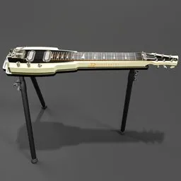 "Get the stylish Lapsteel Alamo 3D model by Duesenberg, featuring up to 5 tremolo levers and a stunning 50s design. Perfect for music enthusiasts and 3D artists, inspired by Richard Rockwell and rendered using Corona Renderer in Blender 3D."