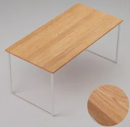Realistic 3D model of a wooden table with modern steel legs, designed for Blender rendering.