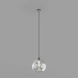 High-quality Blender 3D model of a transparent spherical pendant ceiling light for interior design renderings.