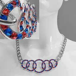 "Modern necklace with 5 crystal adorned pendants, inspired by Paganini's Caprice 24, modeled in Blender 3D."