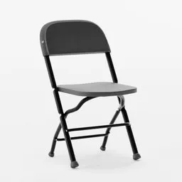 Detailed 3D rendering of a folding chair with a black seat and backrest, compatible with Blender for animation and design.