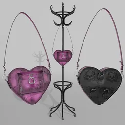 Detailed Blender 3D model of distressed heart-shaped Dr. Martens bag with adjustable strap and customizable materials.