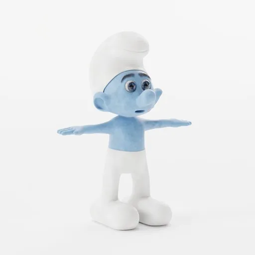Detailed Blender 3D rig of a blue-skinned, white-capped character for animation.