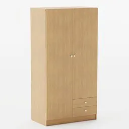 "Photorealistic 3D model of Vilhatten Ikea wardrobe in umber color scheme with simplified forms. Perfect for compact spaces in the bedroom or hallway with ample space for clothes organization. Created using Blender 3D software."