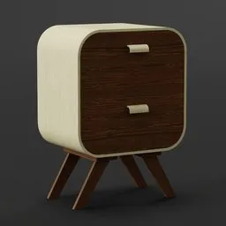 Detailed 3D rendering of a modern nightstand with two drawers, compatible with Blender.