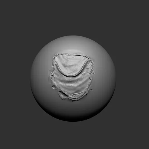 Blender 3D sculpting brush for creating detailed fabric tears and holes in 3D models.