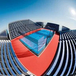 Detailed 3D render of a professional padel court in a stadium setting, designed in Blender.