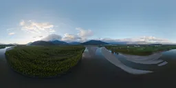 River and Canadian Mountains sunset 17k