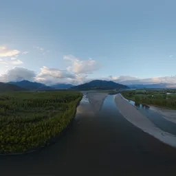 River and Canadian Mountains sunset 17k