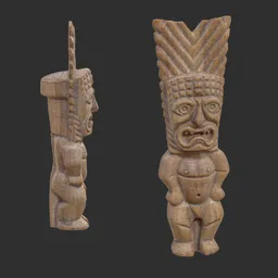 Tiki God Sacred Crown Statue Aged Wood