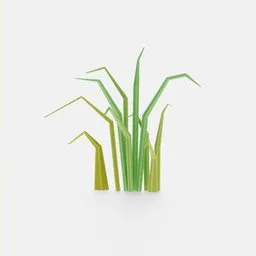 "Low poly nature grass 3D model for Blender 3D software by Nōami. Minimalist cartoon style with green leaves and lost edges. Perfect for creating a zen and fertile environment."