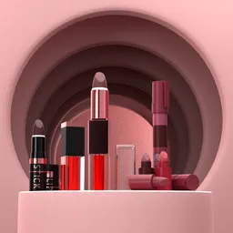 Minimalist 3D-rendered lipstick display with podium, ideal for product visualization, in Blender 3.6 with soft lighting.