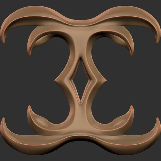 Decorative 3D sculpting imprint for Blender 3D, ER Ornament Brush 108, intricate symmetrical design.