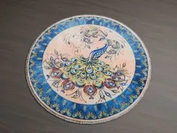 Round Persian rug 3D model with intricate peacock design for Blender artists, optimized for realistic interior visualization.