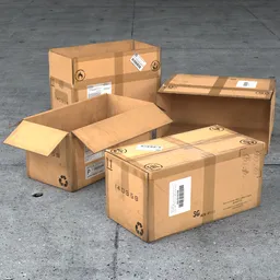 Detailed 3D model of cardboard boxes, optimized for Blender with deformable structure and 200-frame animation.
