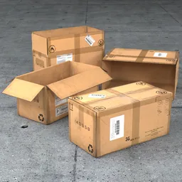 "Industrial cardboard box 3D model for Blender 3D. Photorealistic texture with highly detailed rounded forms and the ability to deform using lattice mod. Lowpoly and animated with 200 frame limit."