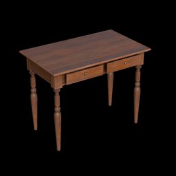 Vintage wooden desk 3D model with drawers, for Blender rendering, asset for interior design visualization.