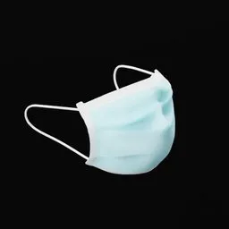Detailed Blender 3D model of a protective blue N95 mask with secure straps, accurate textures, and shading, isolated on black.