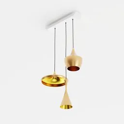 Realistic 3D rendering of modern gold ceiling lights for Blender design projects, with detailed textures.