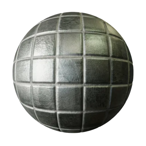 High-resolution 2K glossy metallic tile PBR material for 3D rendering in Blender, with realistic surface smears and displacement mapping.